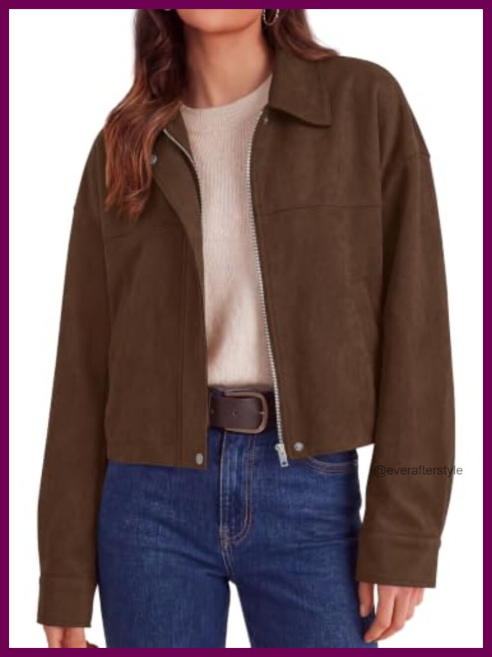 Cropped Faux Suede Zip Up Faux Suede Jacket Womens Fall Casual